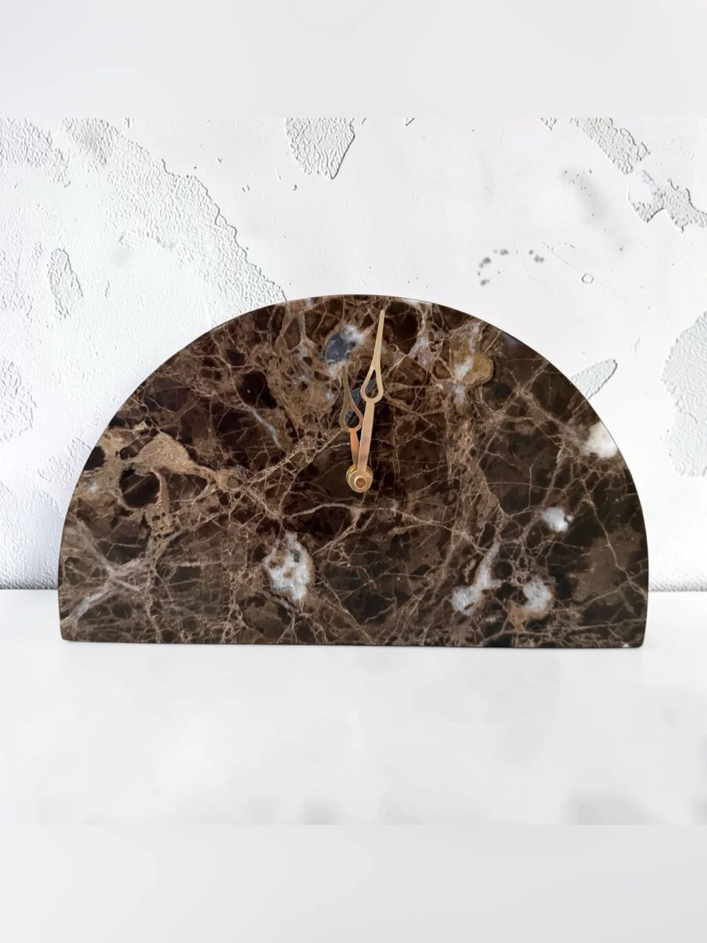 Modern Brown Marble Half-Moon Mantel Clock